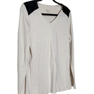 D & Co long sleeve blouse with faux leather shoulders. V neckline. Size S